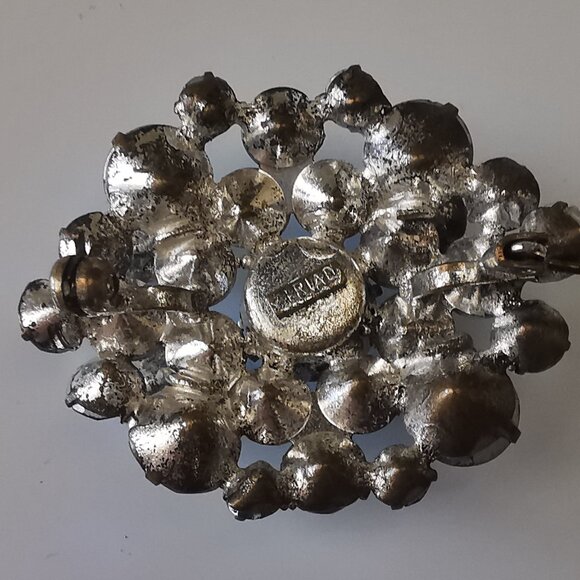 Vintage  TRIAD Multi Level Rhinestone Brooch- Blue Aurora - Picture 14 of 16